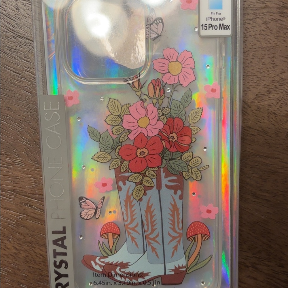 Floral Boots Crystal Phone Case for iPhone 15 Pro Max
